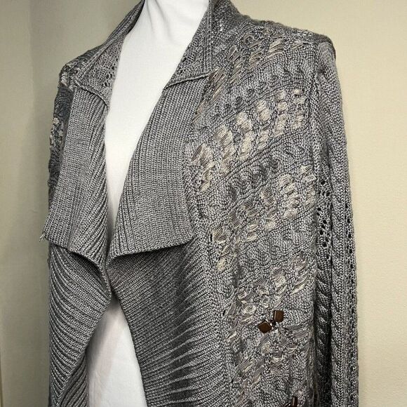 COLDWATER CREEK Gray Waterfall Cardigan Open Wool Chunky Sweater WOMENS Lg - Picture 3 of 10